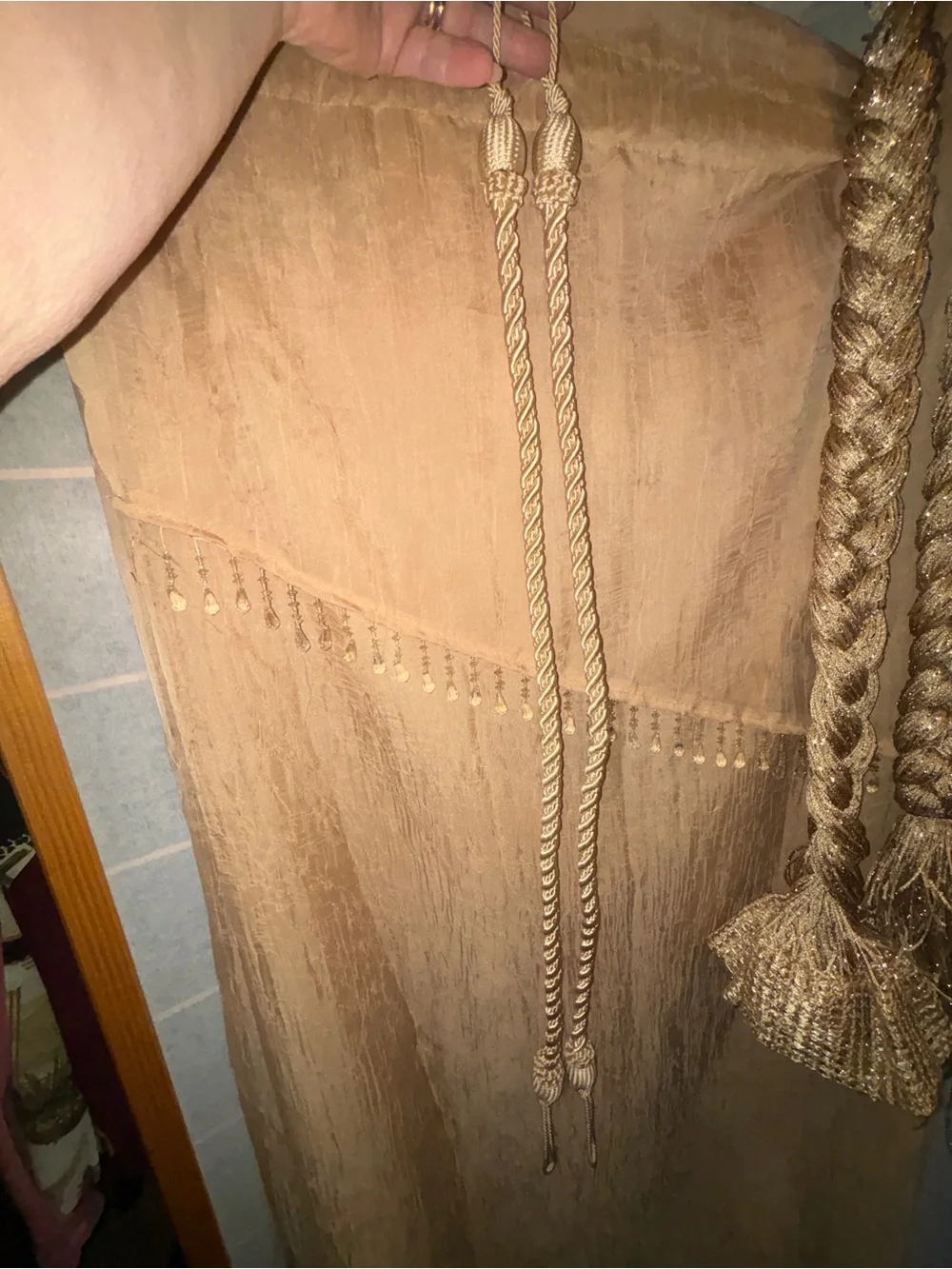Curtains or shower curtain with tie backs